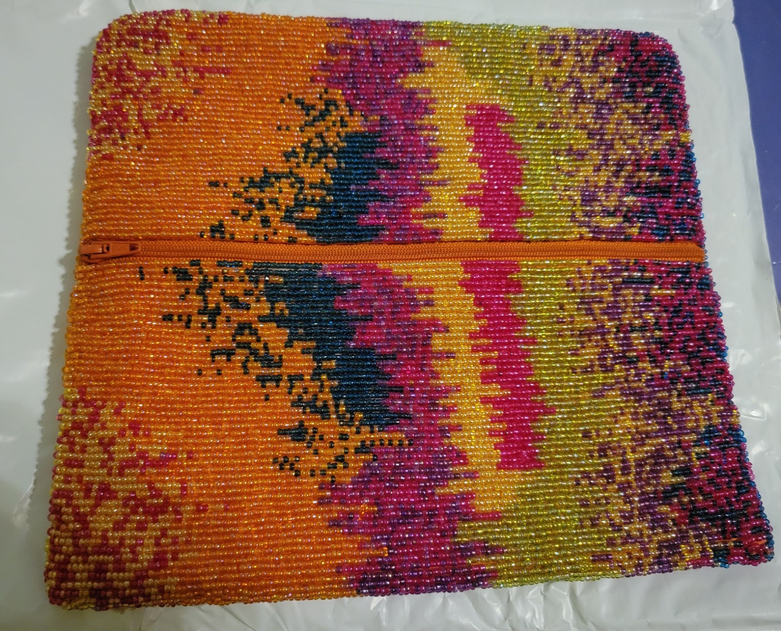 Moyna New York Beaded Clutch Handcrafted Orange Blue Fuchsia Gold Purple