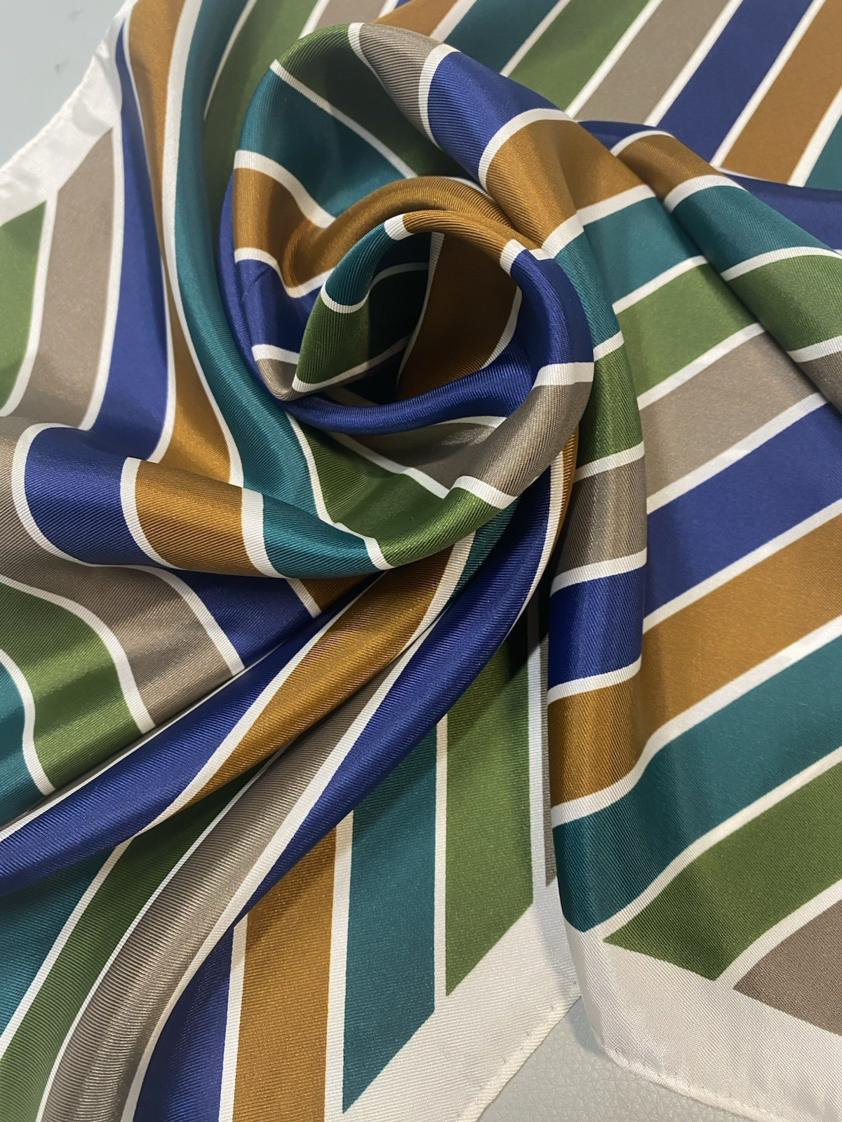 GLENTEX Vintage Scarf 60s 70s stripe green blue brown classic square JAPAN