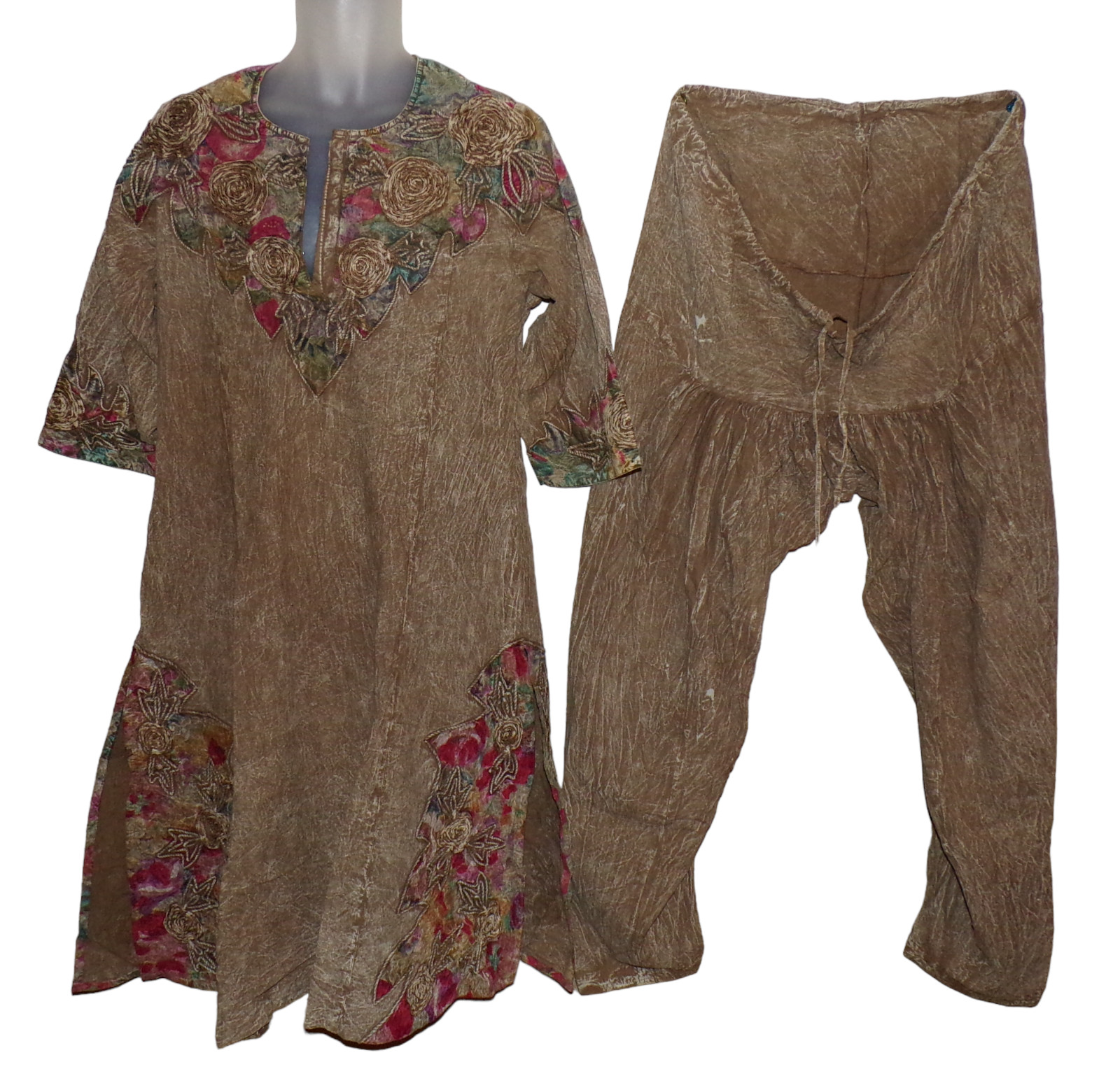 Vintage Embellished Tunic & Harem Shalwar Pants Stone washed Boho Hippy OS