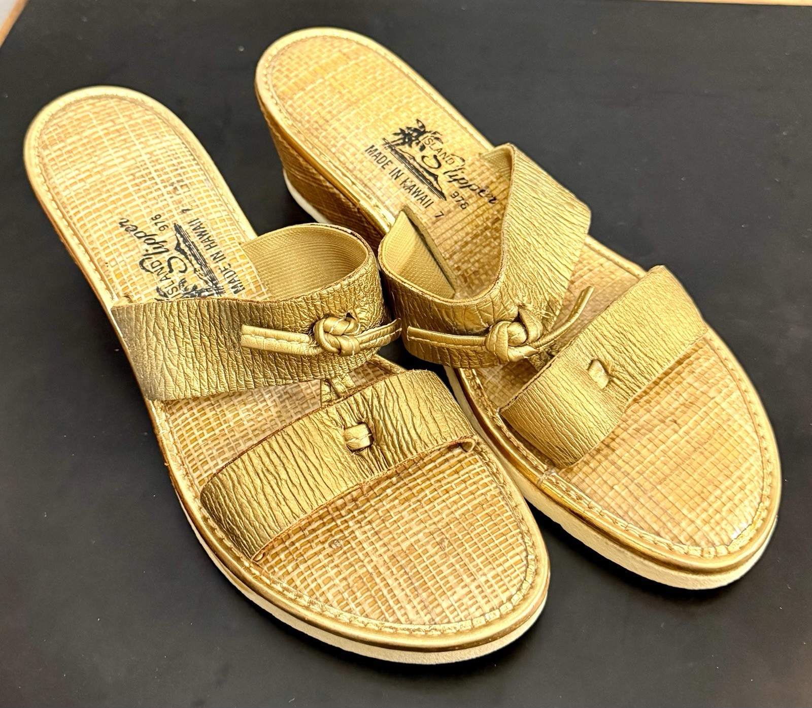 RARE Vintage Island Slipper Hawaii Mule Wedge Slide Rattan Women’s 7 1940s-70s