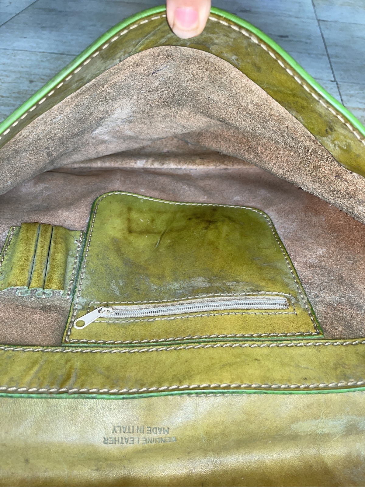 Cristina Rui Mustard Green Brown Leather Messenger Bag Rough Condition