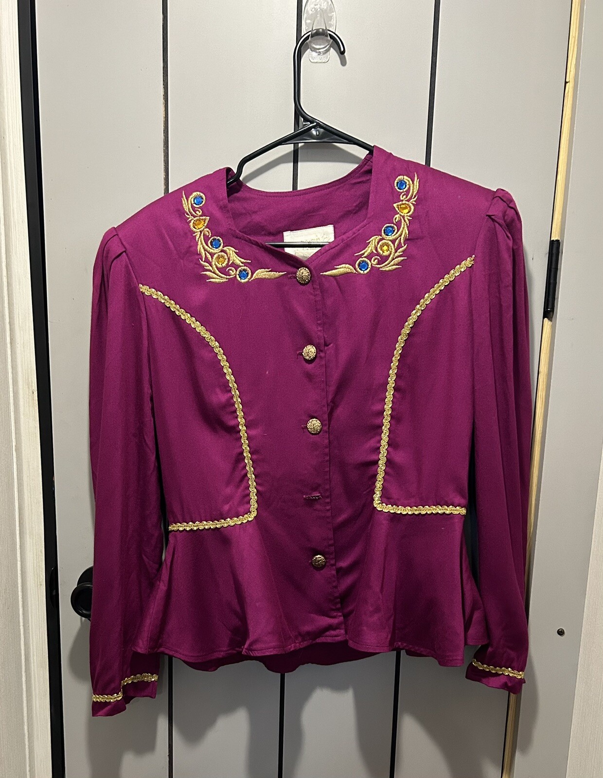 Cache Vintage Blazer Magenta Pink gold Size M Crop Embroidered flawed