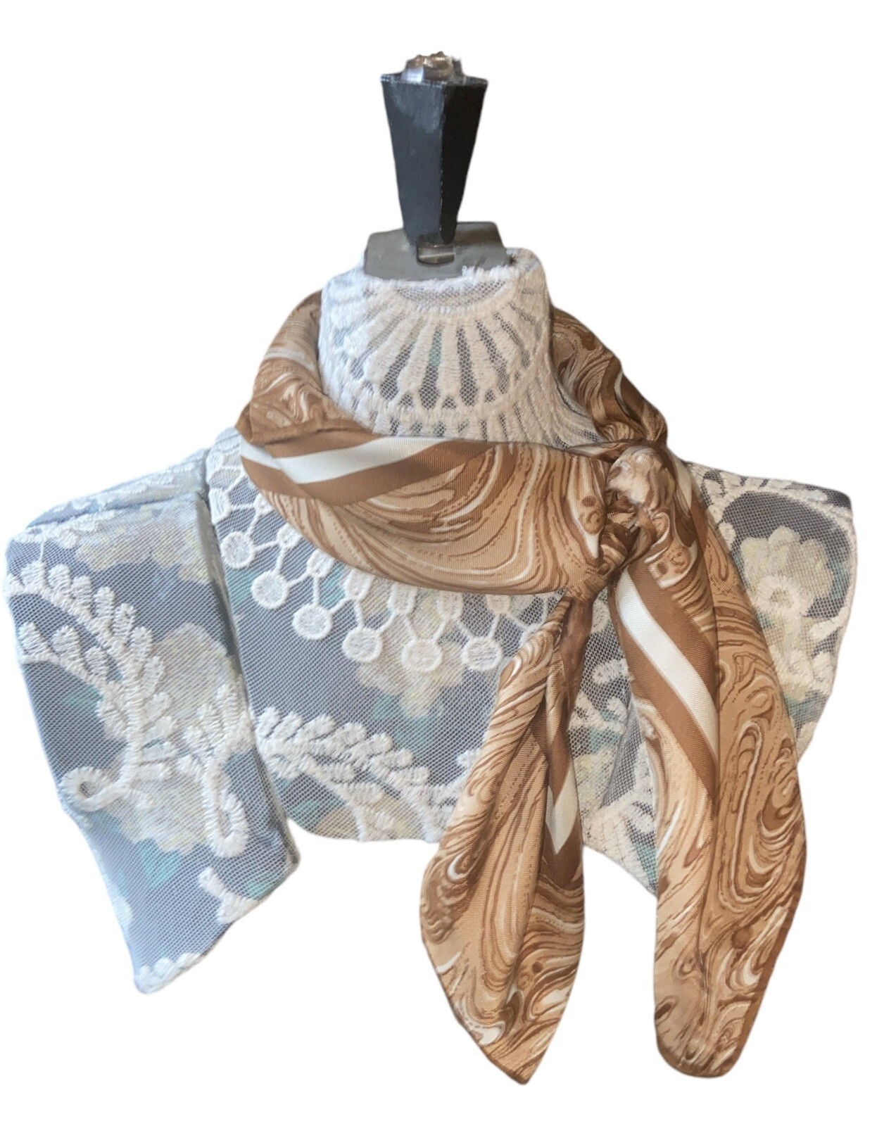 Diane Von Furstenberg Silk Scarf Brown Tan Marble Swirl Square 30” DVF Vintage