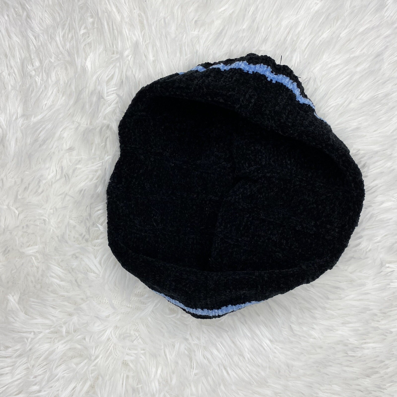 Vintage Raw Blue Black Y2K 90’s Stripe Velvet Hat