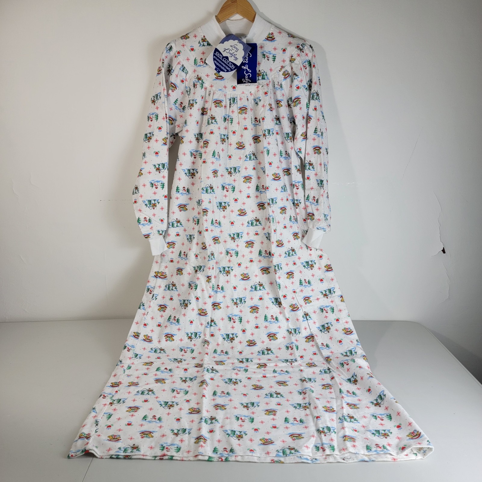 NWT Vtg. Lanz Of Salzburg M Brushed Cotton Long Nightgown High Neck Xmas Winter
