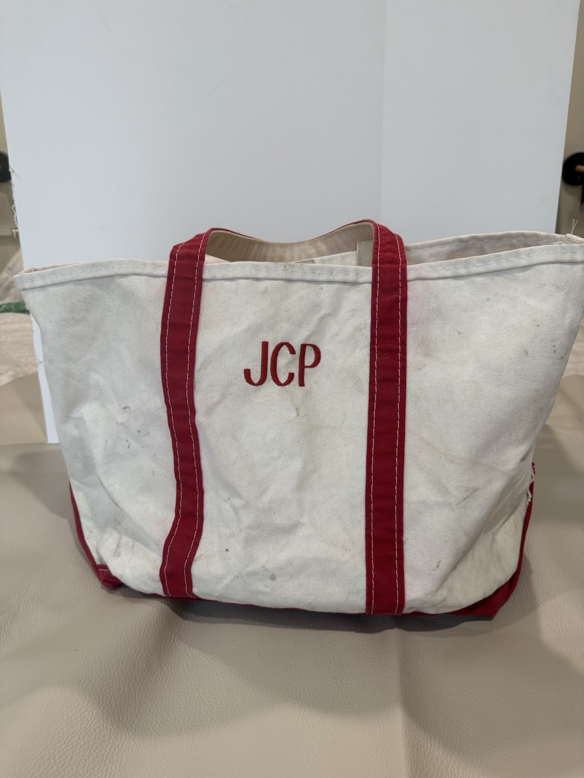 VTG 90’s LL BEAN Boat And Tote “JCP” Large Red Distressed Made In USA Canvas