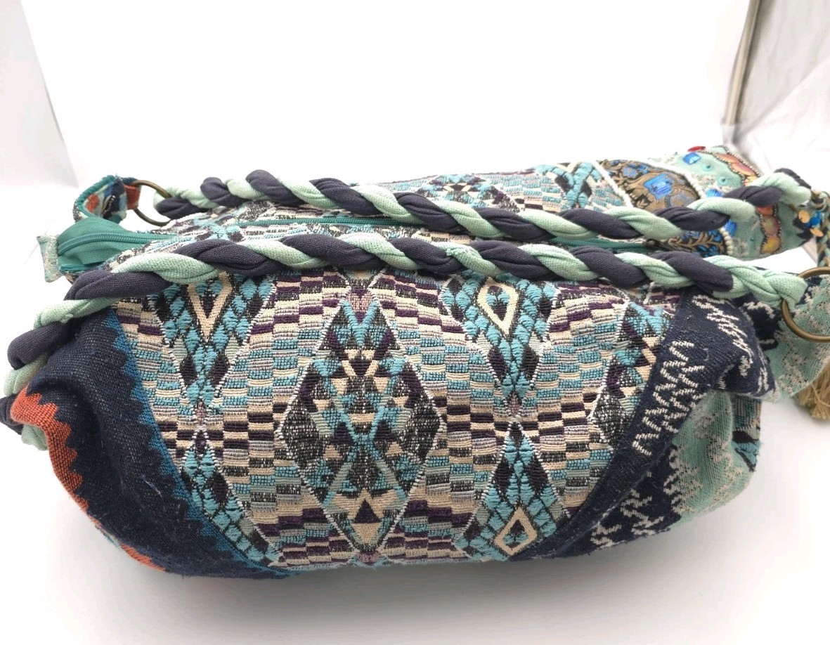 Lovestitch Boho Tapestry Duffel Weekender Bag Tassel Braided Strap Embellished