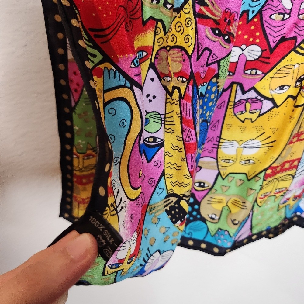 Laurel Burch Colorful Cat Scarf Vintage 100% Silk