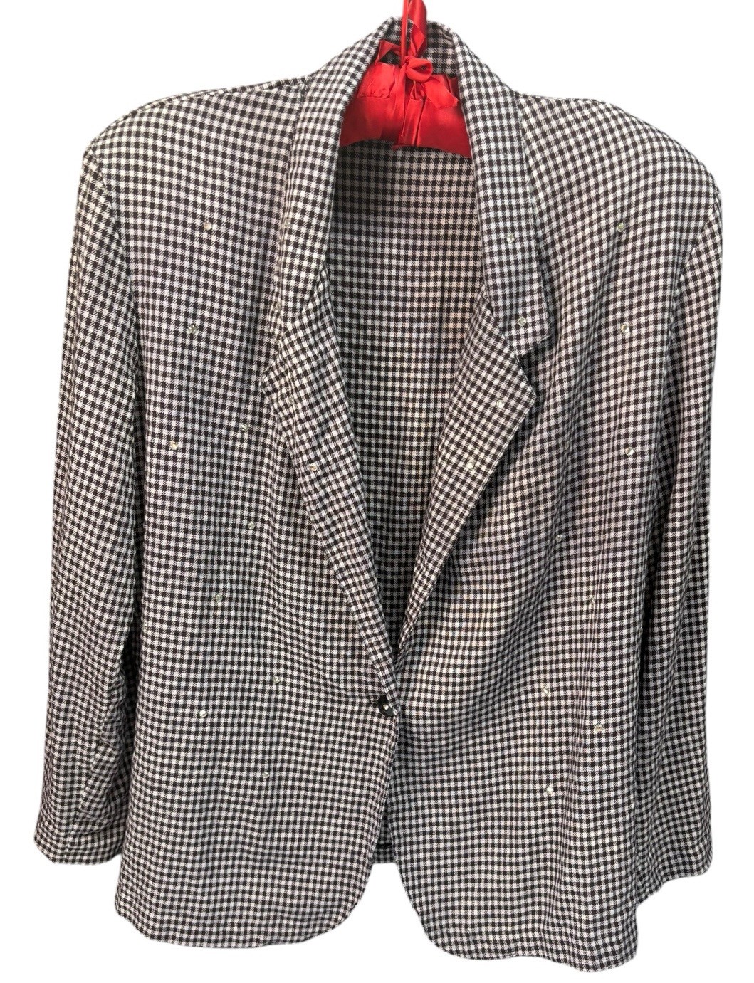 Vintage Signet Check Blazer Womens 18 Black White Studded Jacket Career Estate