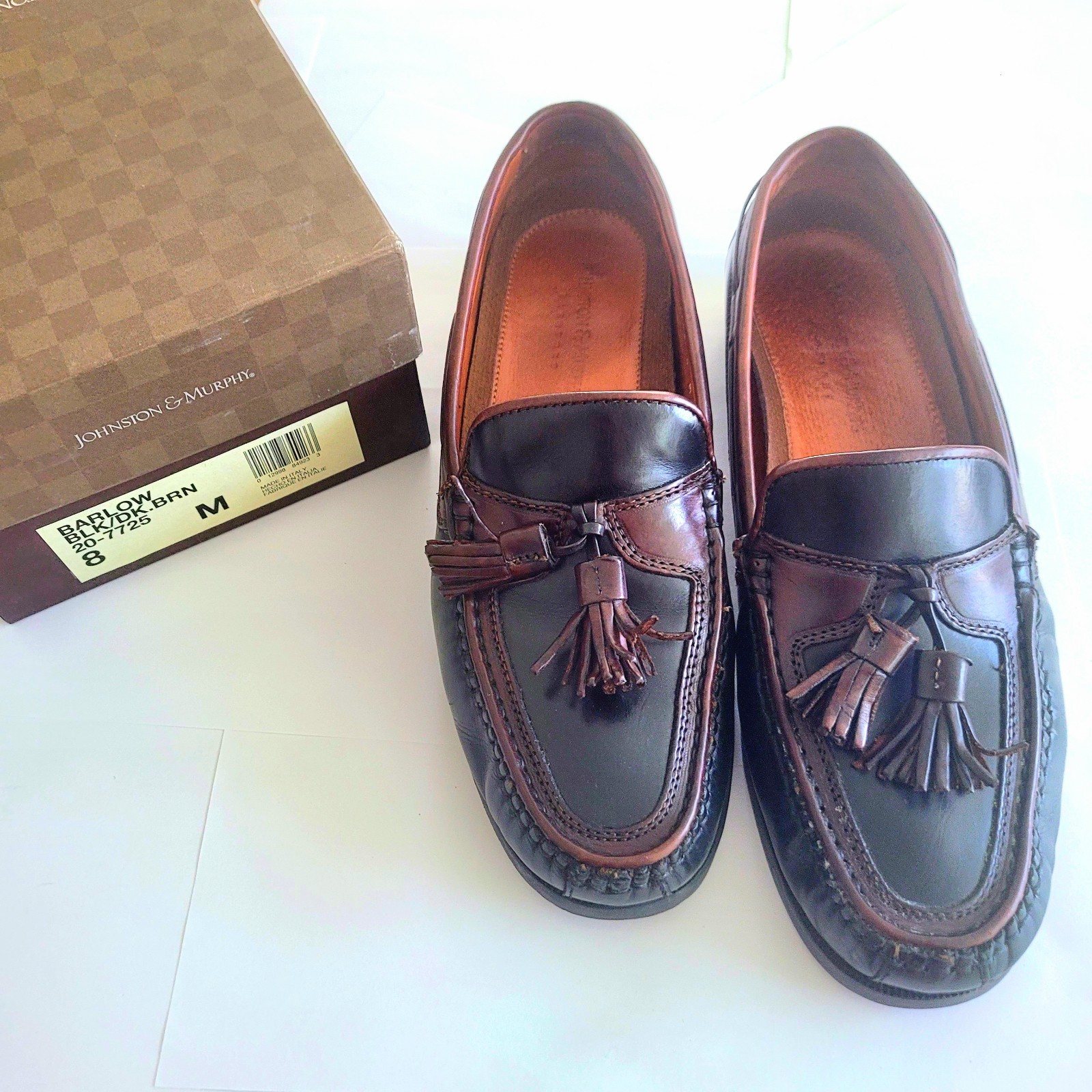 Johnston & Murphy Men’s 8 Loafers Black Brown Leather Tassel Barlow Italy Shoes