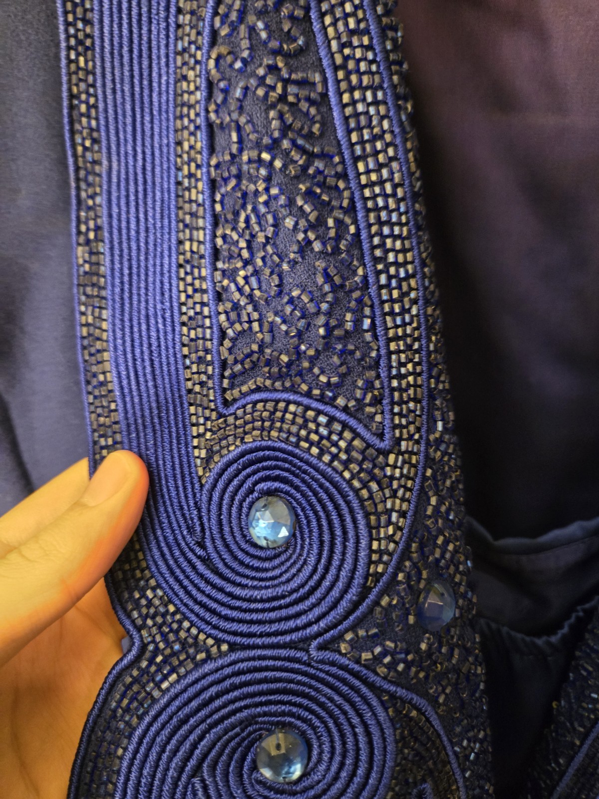 Vintage Nolan Miller Size 18 100% Wool Blue Blazer With Sequens Hong Kong