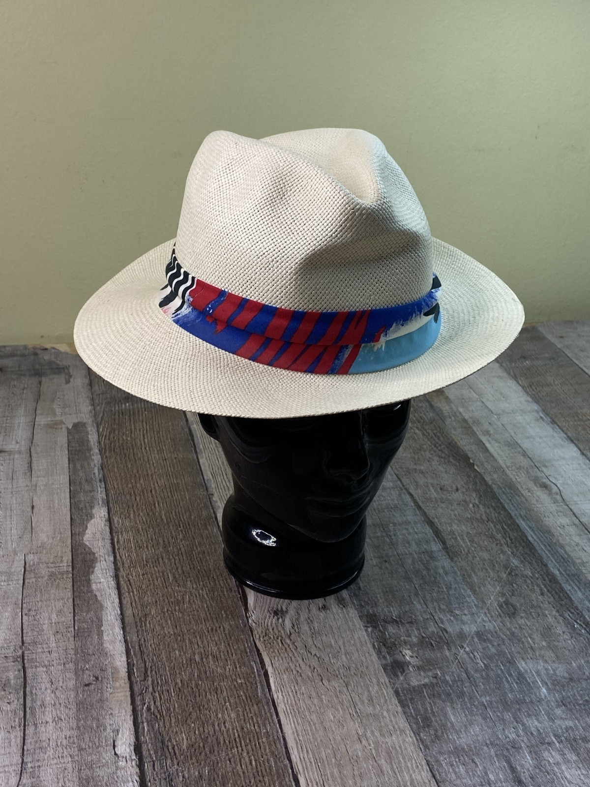Vintage Adam Genuine Straw Cantung Panama Fedora Hat Size M Beige