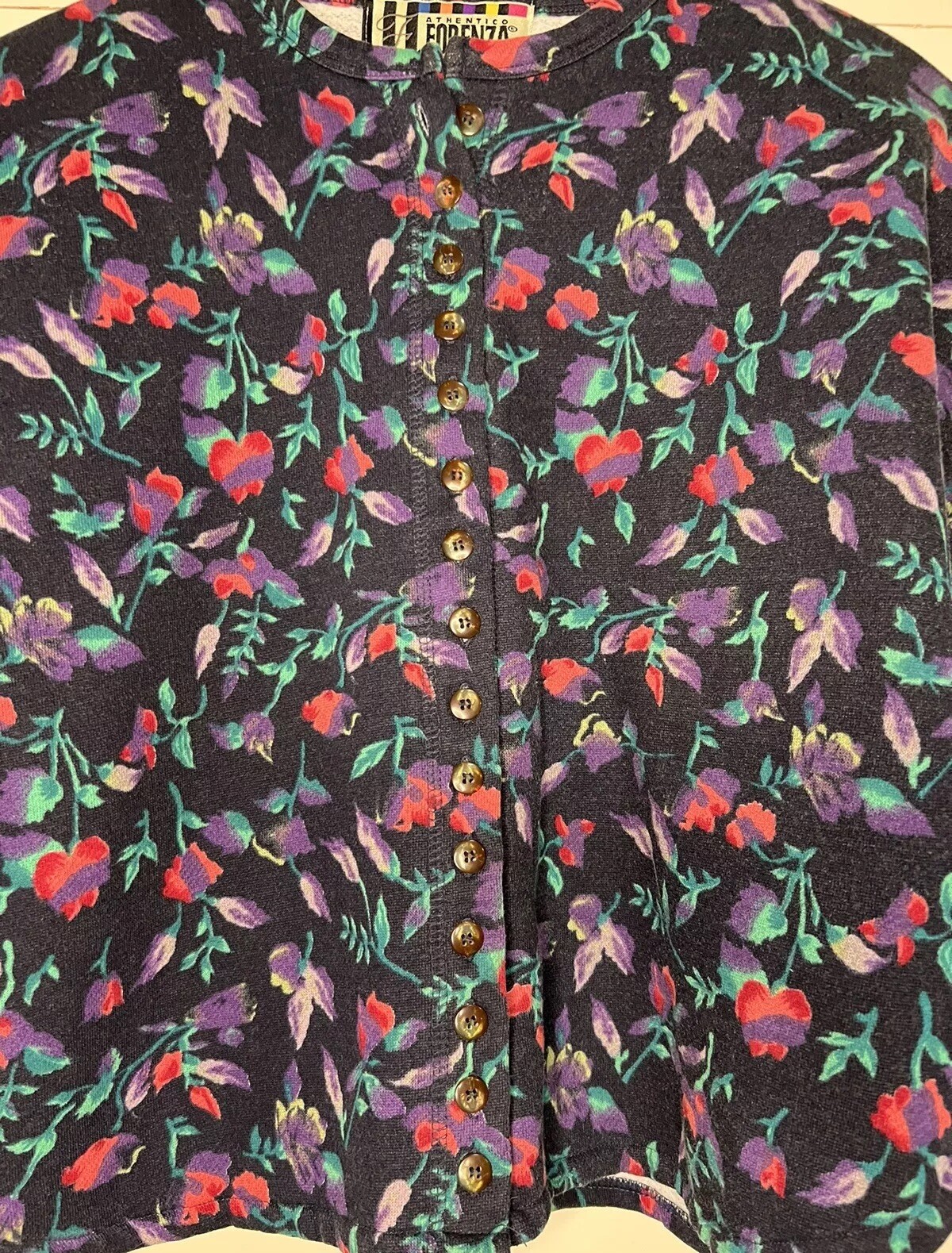 Womens Vintage Floral Oversized Cropped Button Up Cardigan Authentico Forenza S