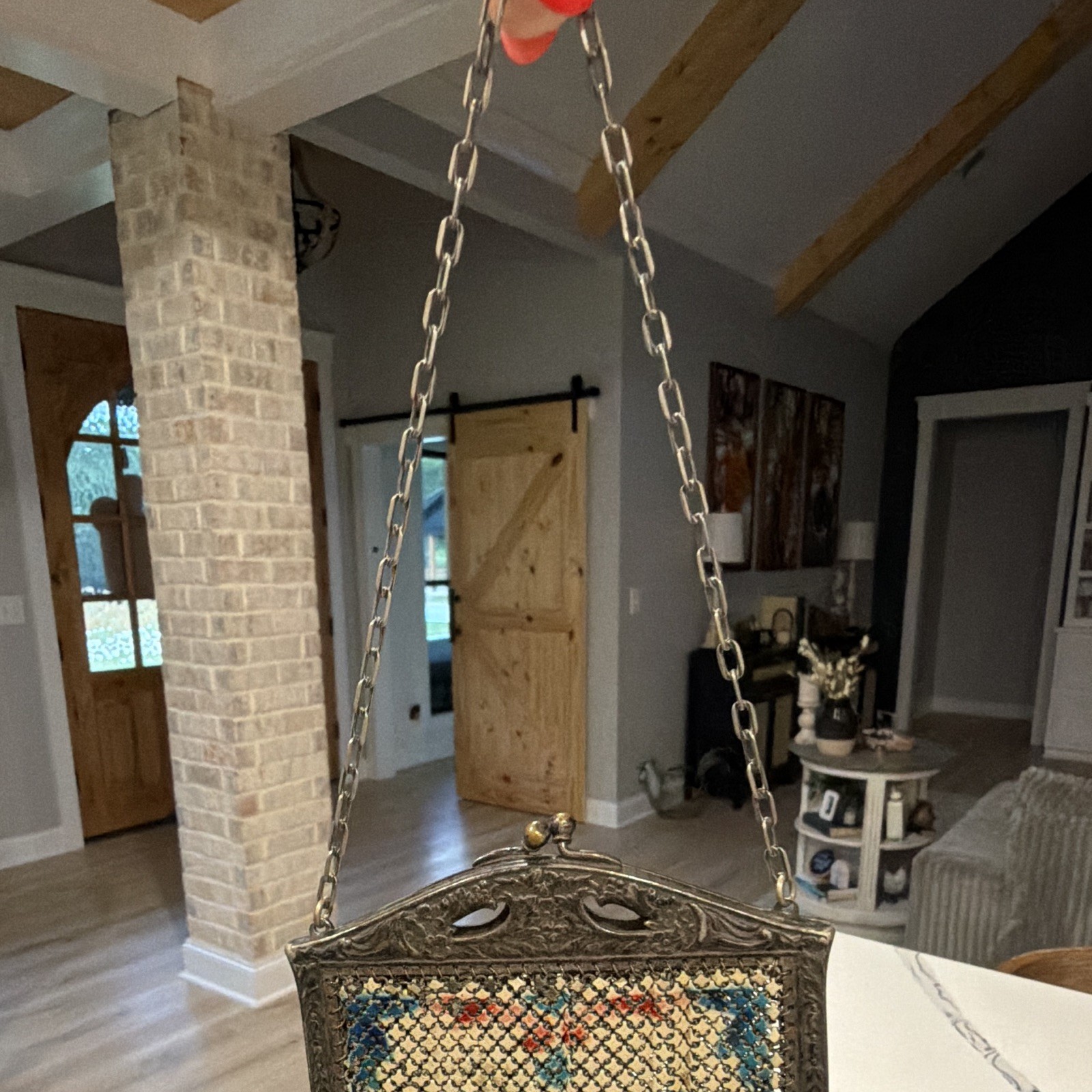 Mandalian Mfg Co Art Deco 1920s Enamel Metal Mesh Chain Purse Multicolor