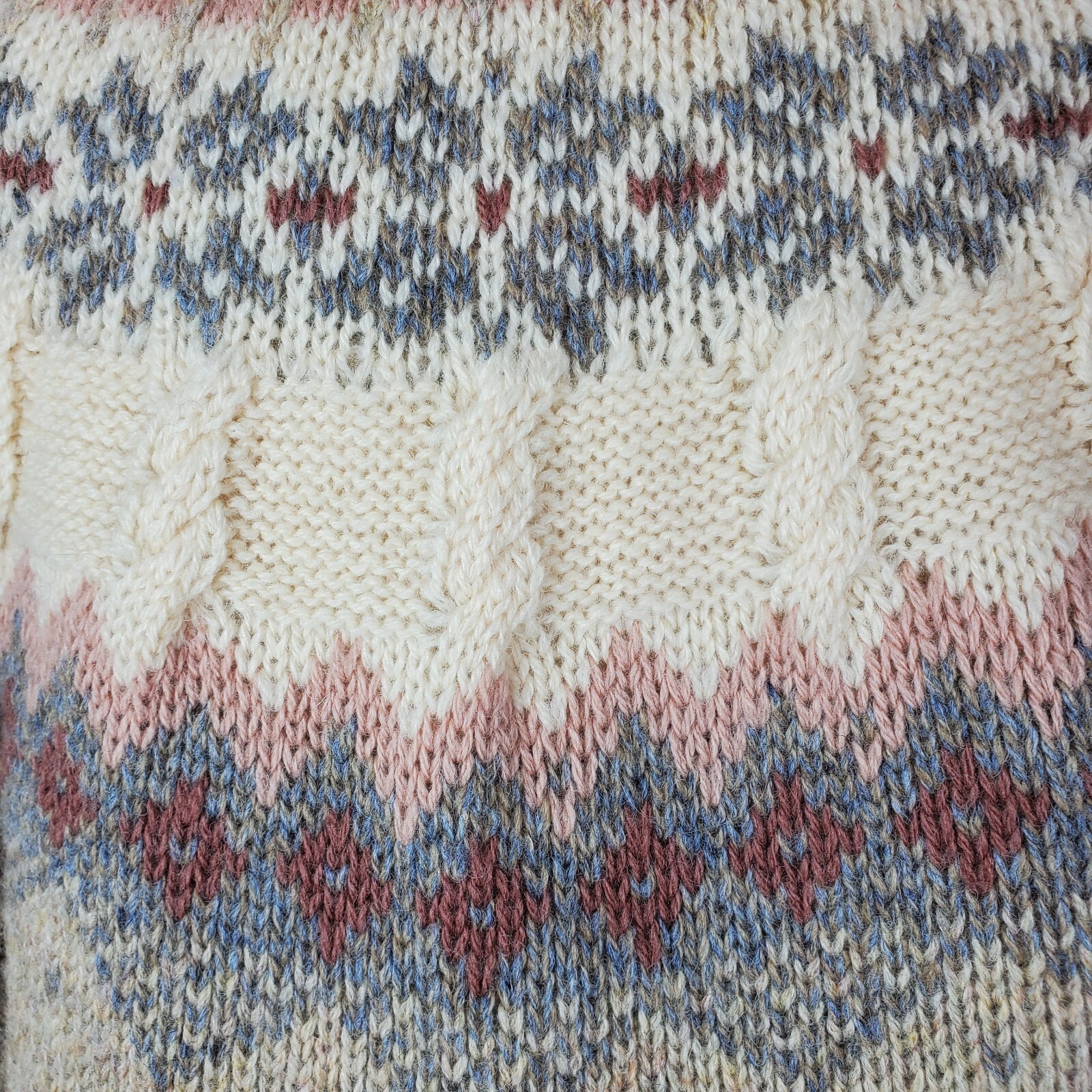 The Clever Shepherd Pure New Wool Sweater Beige, Cream, Pink Patterned