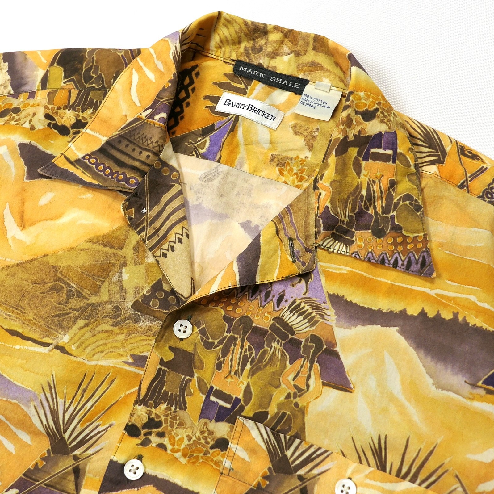 VTG Barry Bricken Native American Buttoned S/S Shirt Mohave Desert Mens L Cotton