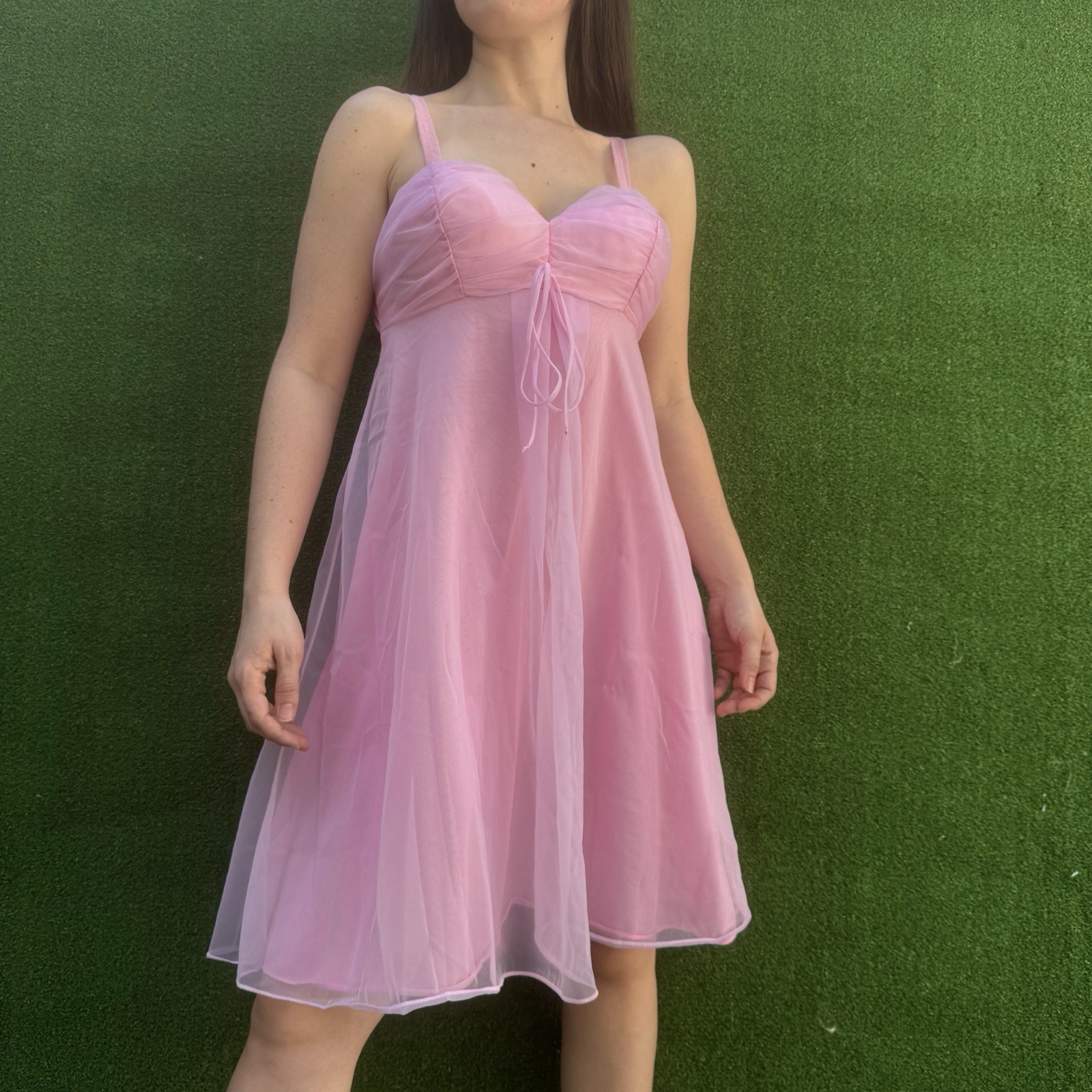 1960’s Vintage Olga Sleeping Pretty Pink Slip Dress Chiffon Small Babydoll