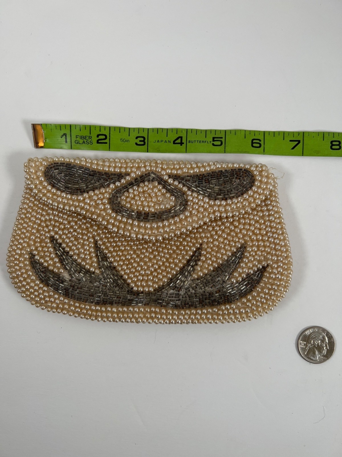 Vintage Beaded Bag Clutch Purse Pearl and Mercury Sequin Bugle Bead Satin Lined