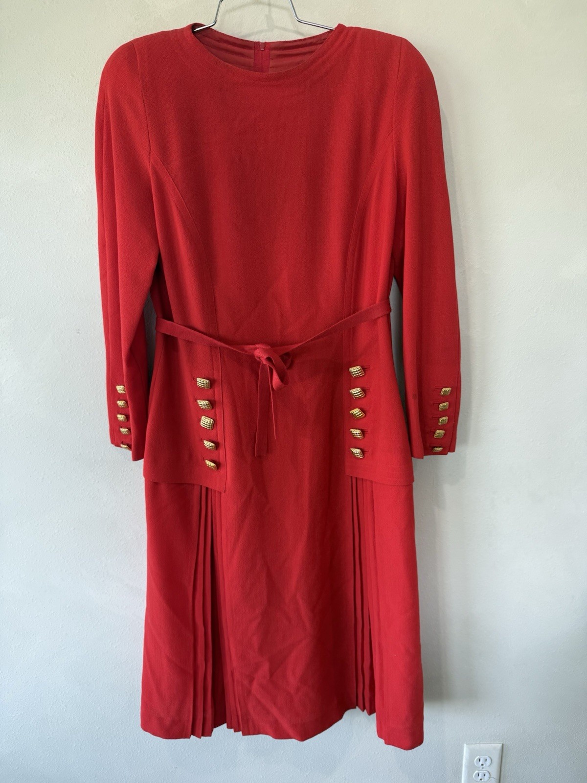 VTG Louis Feraud Women’s Long sleeve Red Wool Midi Dress 12 Vintage