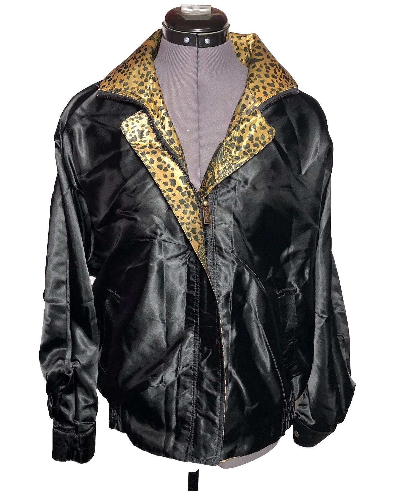 Vintage 80s Hanarum Reversible Gold Black Leopard Jacket Korea B-52” L-24.5”