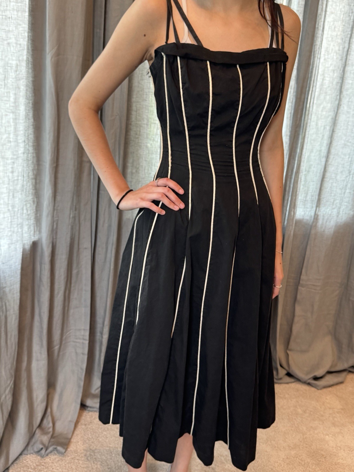 Vtg 50’s Black Cocktail Party Dress Full Circle Skirt Formal Party STUNNING