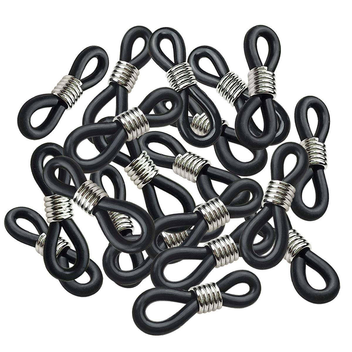 TTSAM 20 Pieces Eyeglass Chain Ends Adjustable 20 x 4mm, Black and Silver