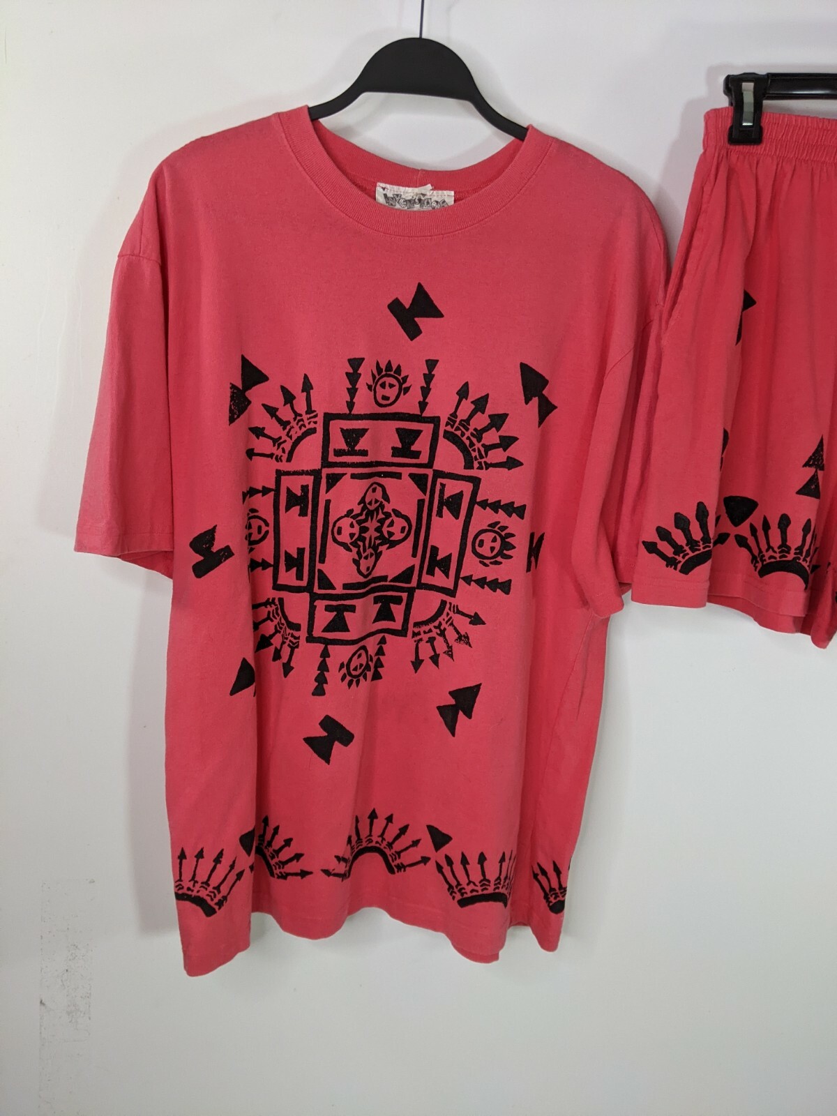 80’s Inventions By LA Express Cotton Shorts Set Outfit Red Black Southwestern