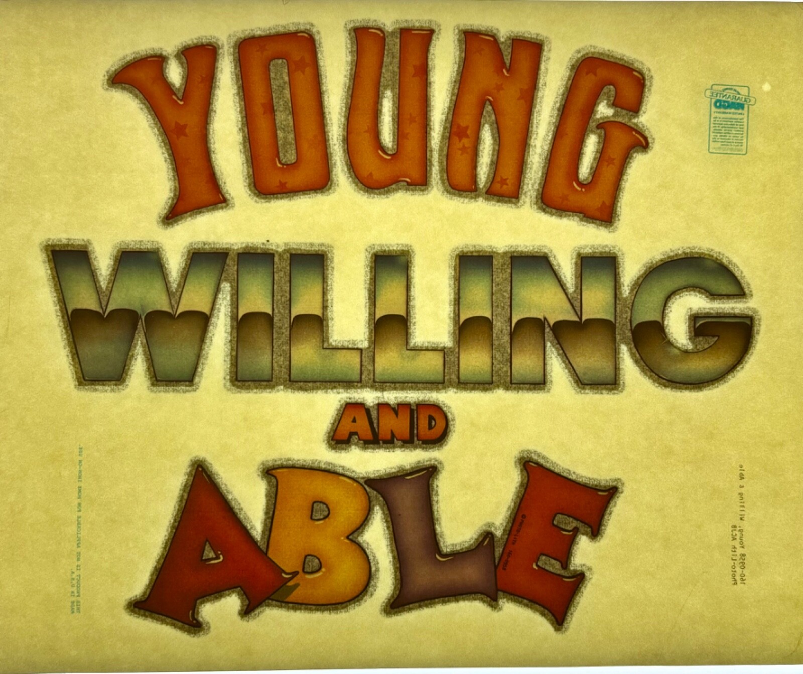 Original Vintage Young Willing And Able Glitter Iron On Transfer