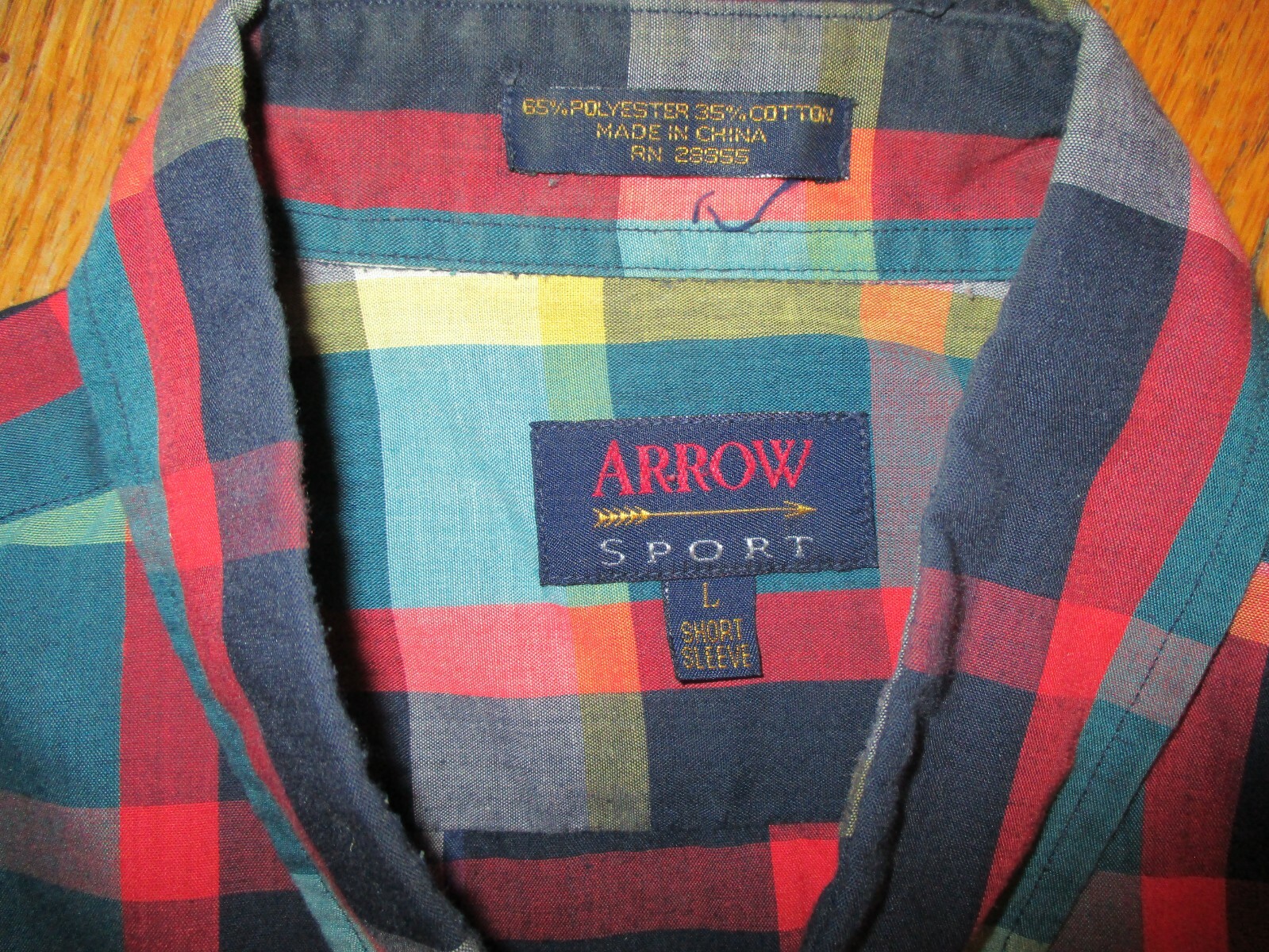 vtg 80s 90s ARROW SPORT PLAID BUTTON DOWN SHIRT Short Sleeve LARGE