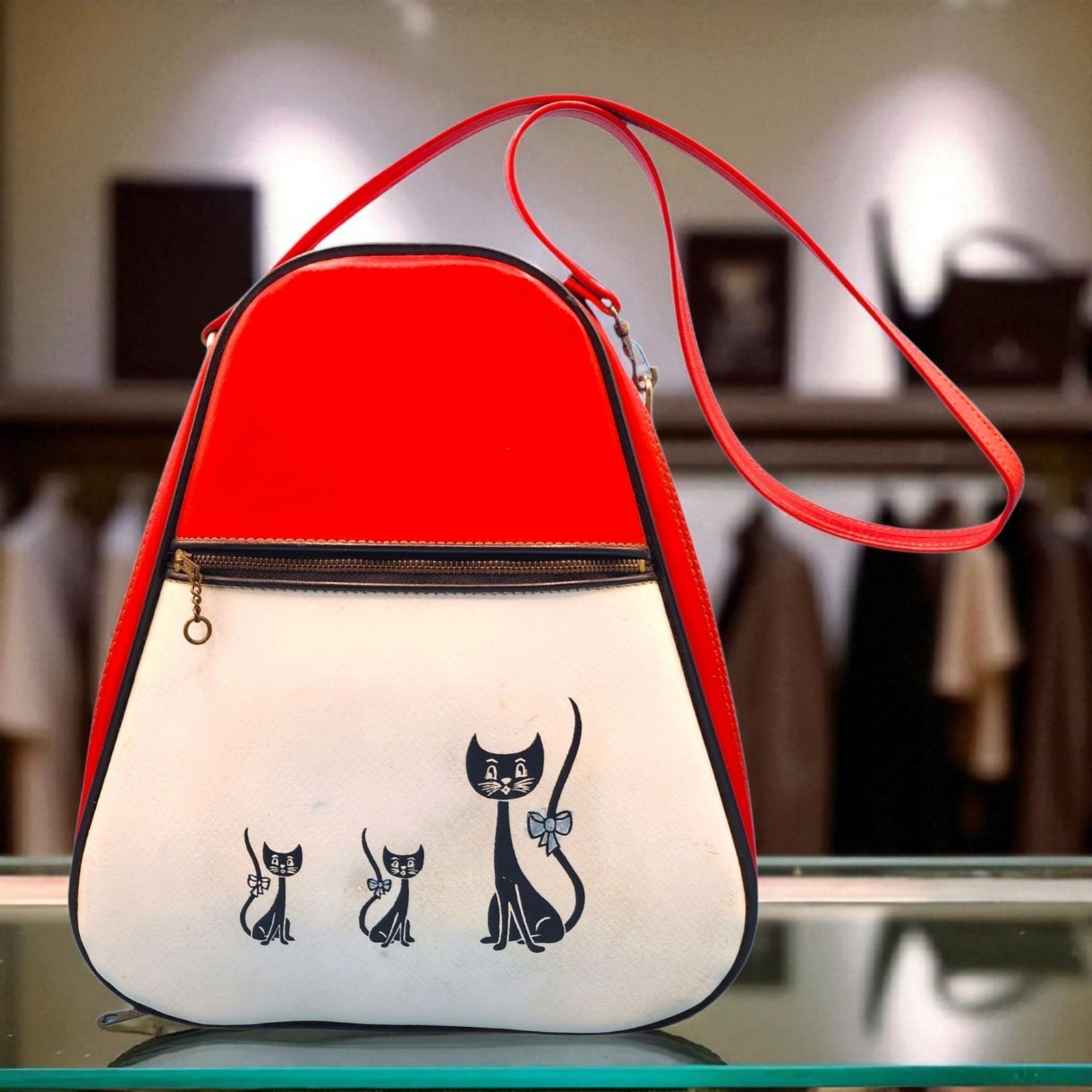 Mid Century Modern Siamese Cat Handbag 1950s 1960s Red White Japan Purse