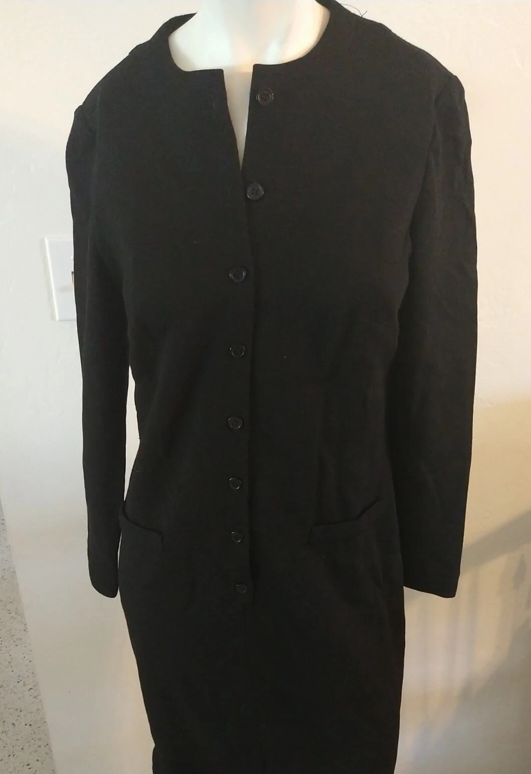 VINTAGE 1960s JUNIOR ACCENT BLACK WOOL BLEND DRESS LONG SLEEVE sz 13