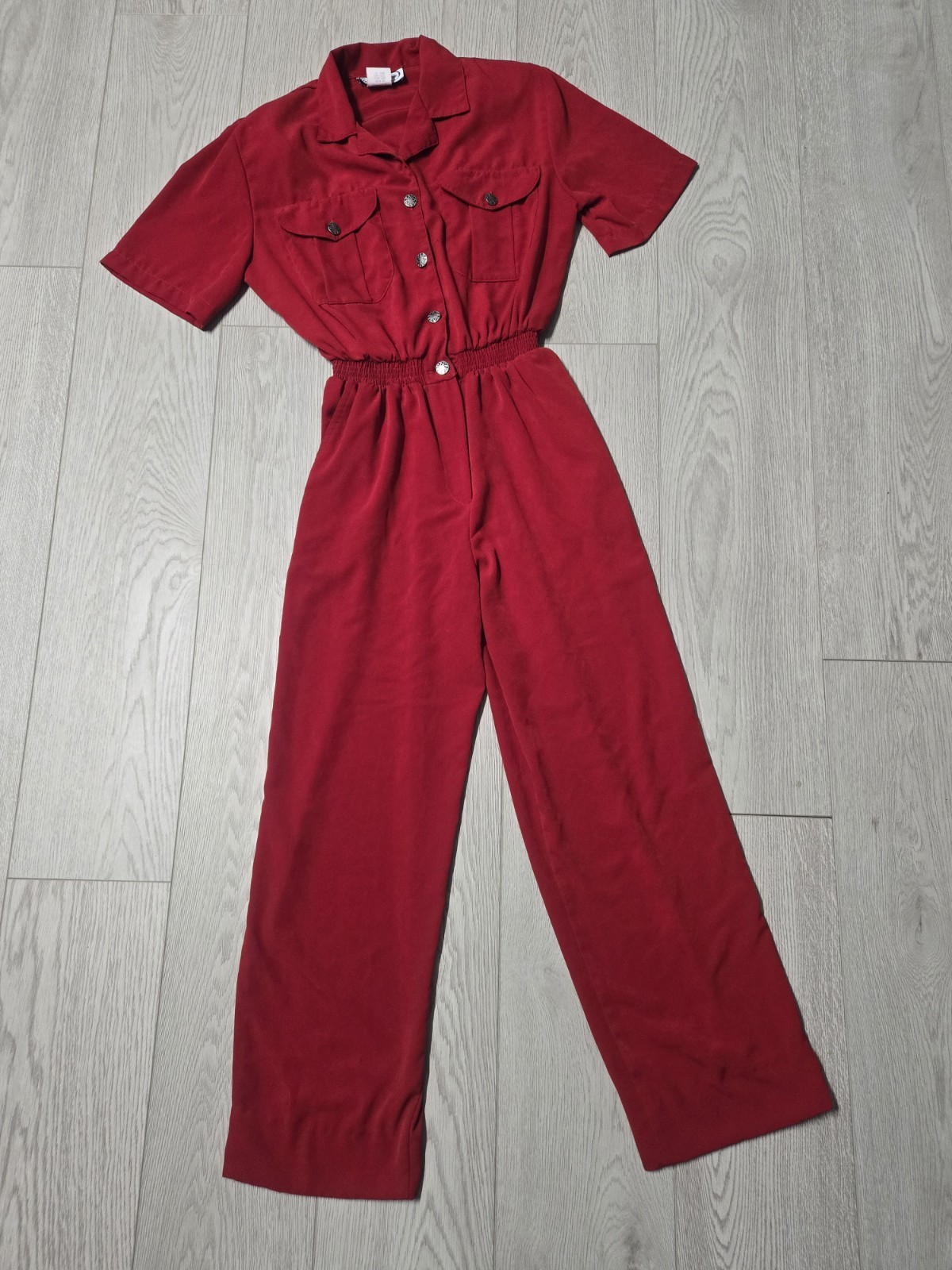 VTG Women’s 80s Red NOS Polyester Jumpsuit Sz S Tall 1980s Saint Germain