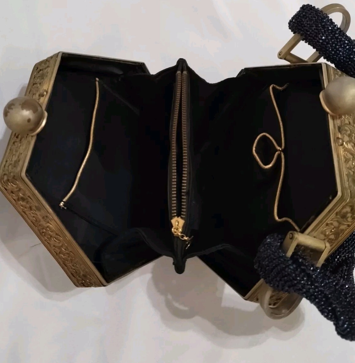 Handbag/Purse Sapphire Blue Beaded Tortoise Lucite Gold Plated Tyrolean 1940 VTG