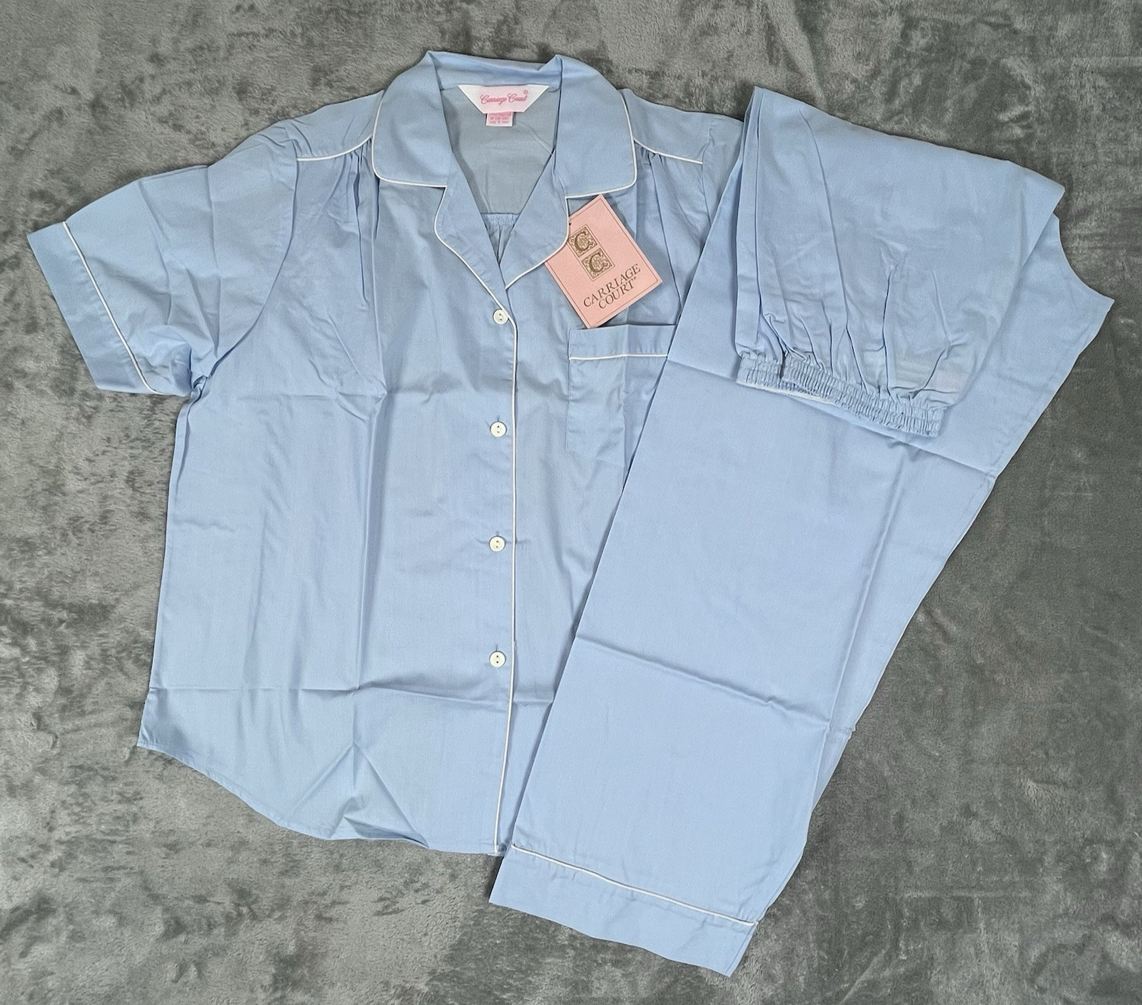 Vtg Sears Pajama Set Womens 12 Blue Notched Collar Piping New Old Stock Lounge