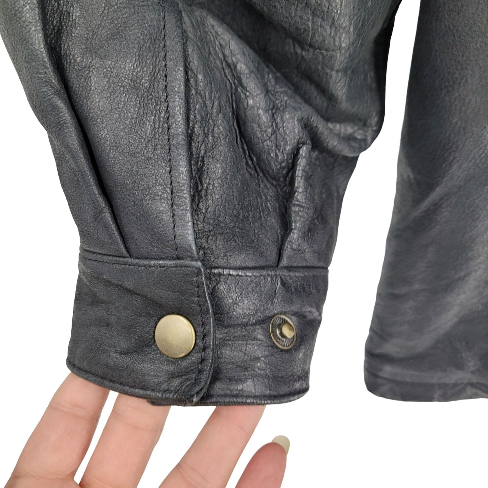 Vintage 80’s John Ashford Leather Coat L Anorak Jacket Collared Drawstring Black