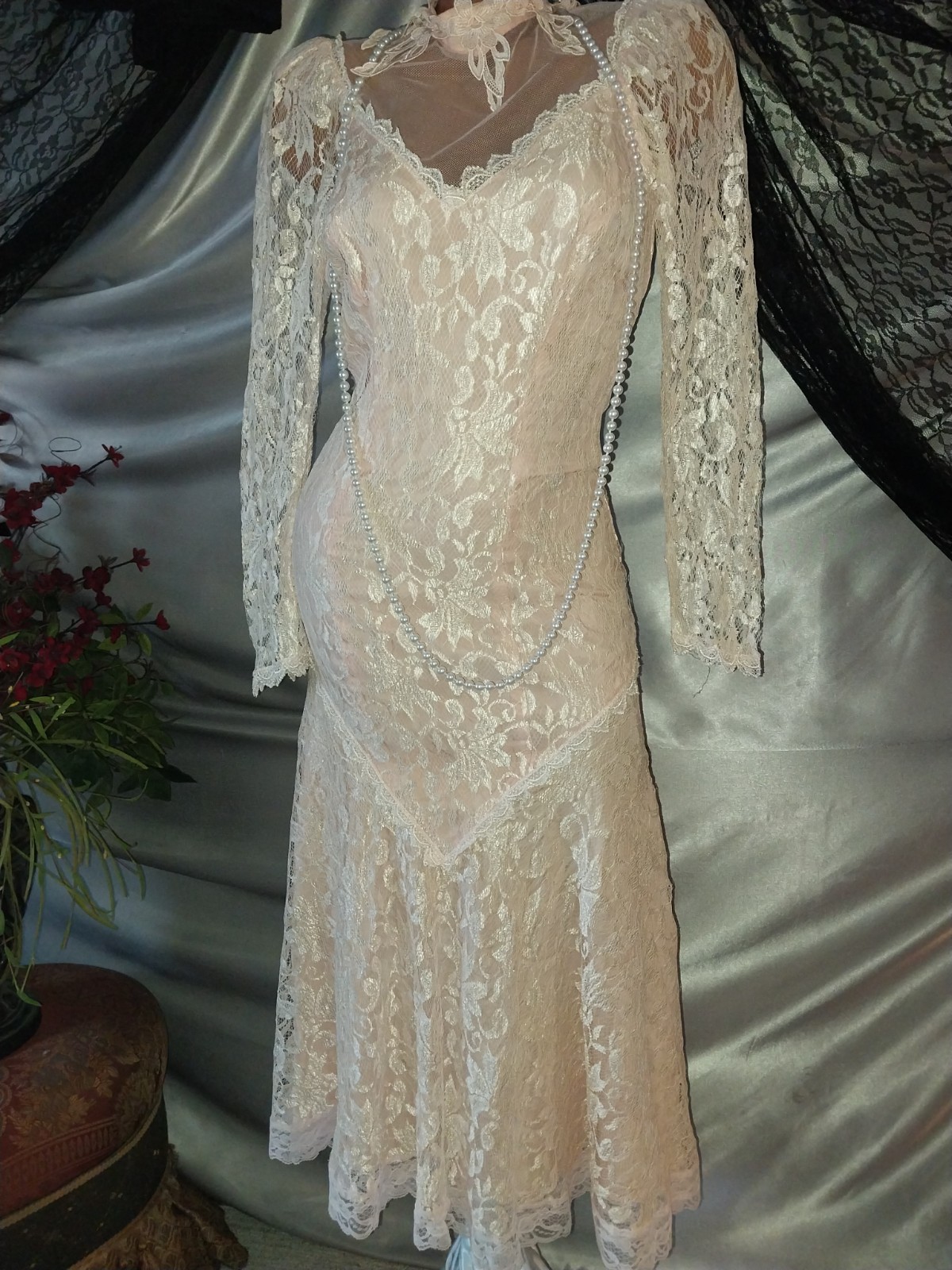Vtg SAMIR NEW LEAF COUETTE GUNNE LACE SOUTHERN WEDDING MAGNIFICENT DRESS 8 2DIE4