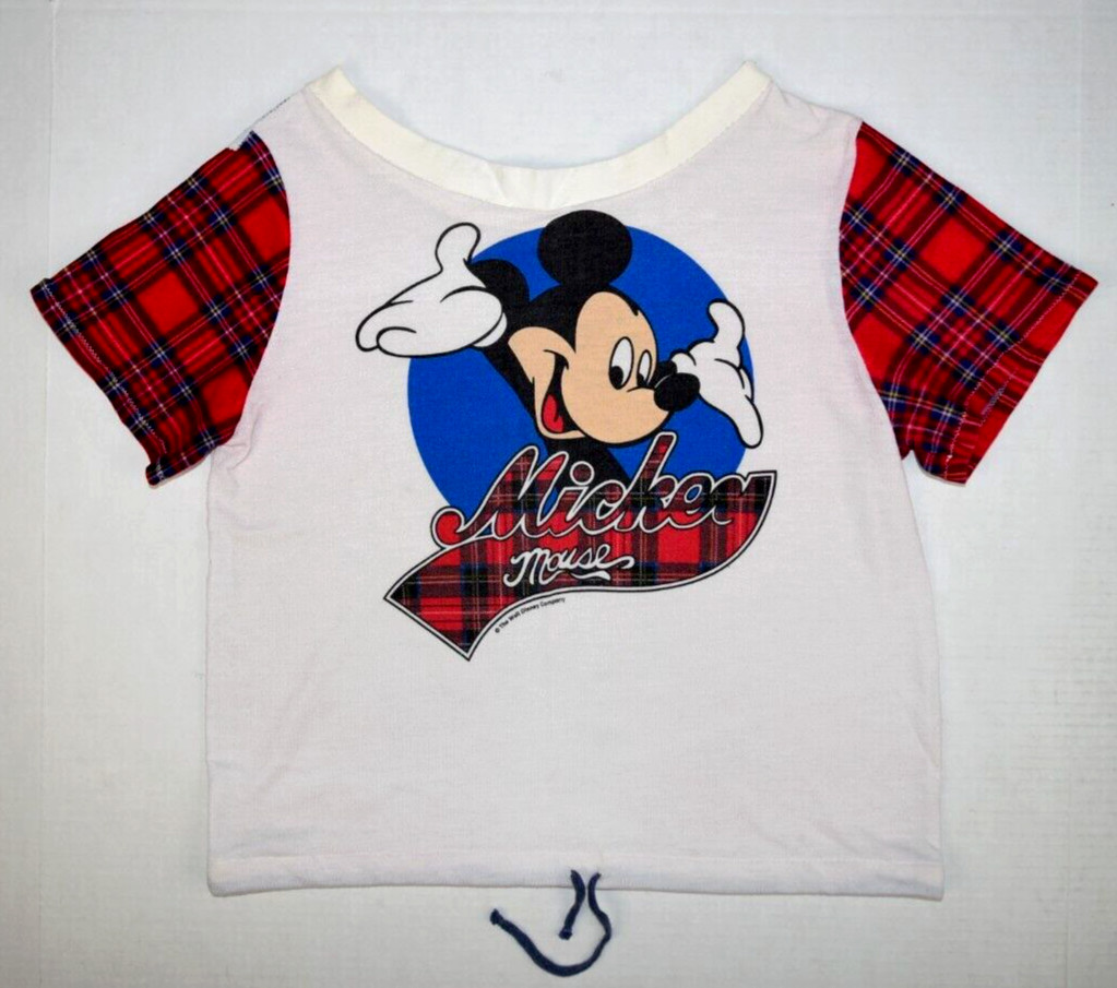 Vintage Mickey Mouse Shirt Love Clothing Size S 90s Plaid Drawstring Handmade