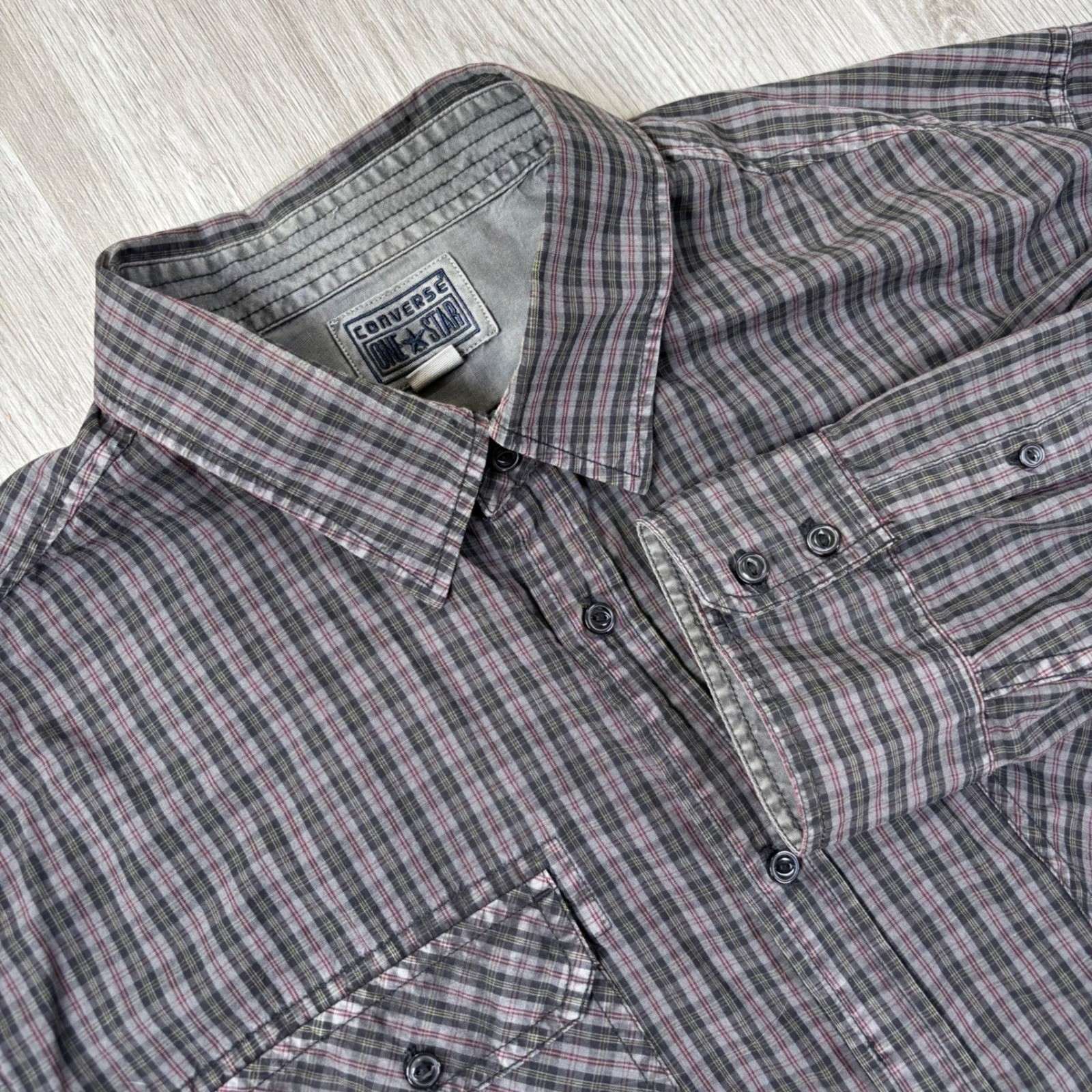 VTG Y2K Converse One Star Men’s Cotton Plaid Long Sleeve Front Pocket Shirt XXL
