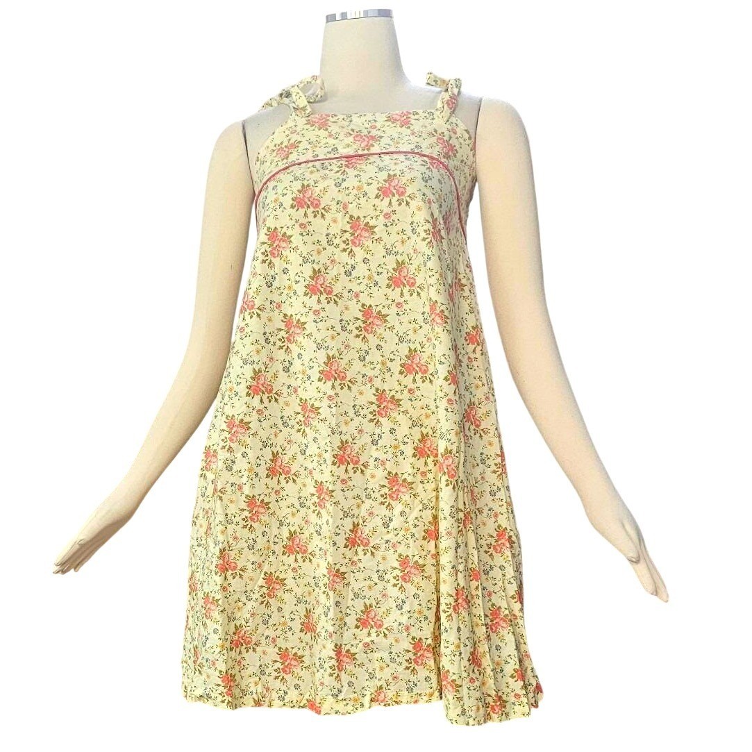 Vintage 1970s Sundress Dress Floral Print Babydoll Adjustable Straps Retro