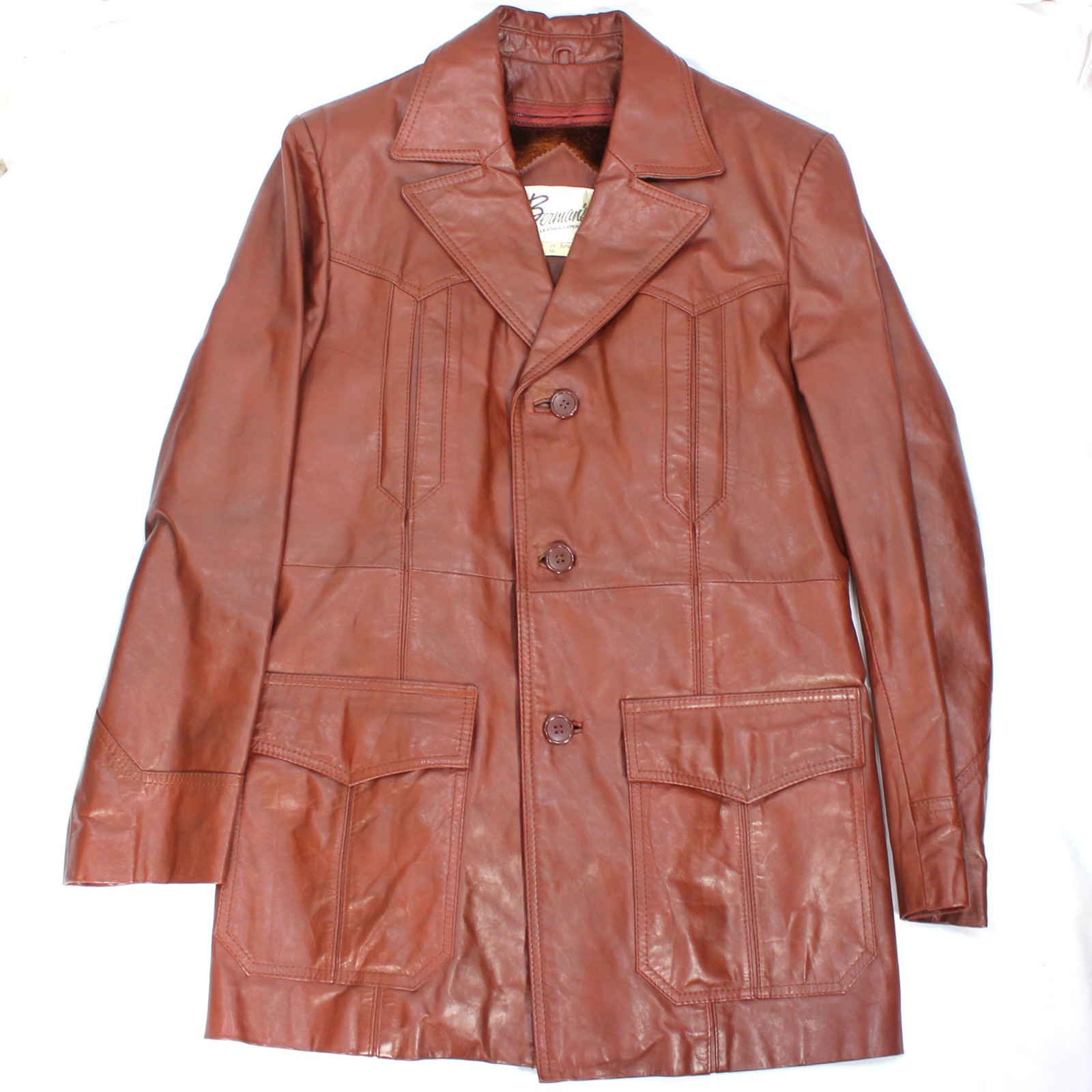 Vintage Bermans Western Leather Jacket Removeable Wool Liner Brown Sz 38