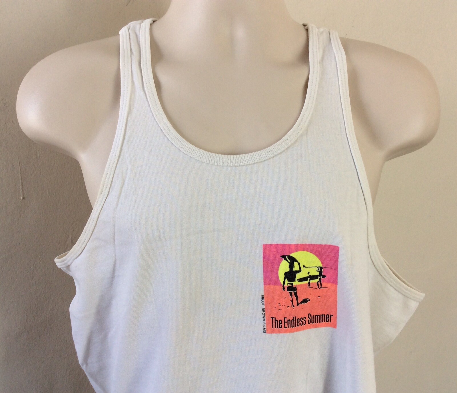Vtg 80s 90s The Endless Summer Tank Top Shirt White L Surf Movie Documentary