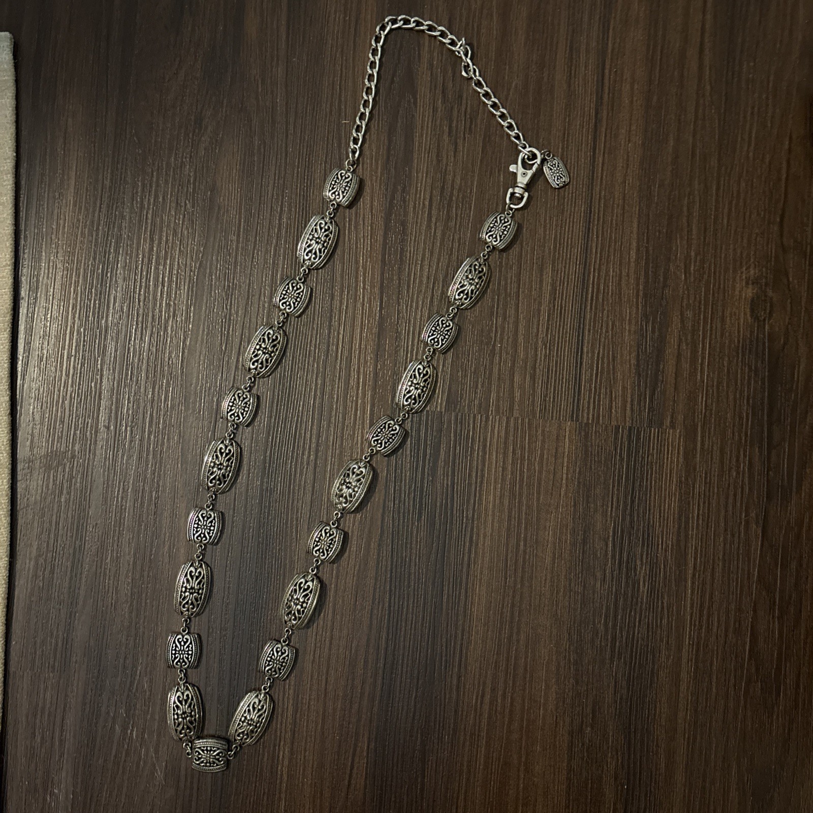 Silver Tone Chain Belt With Embellished Links 38 Inches Long Possibly Brighton