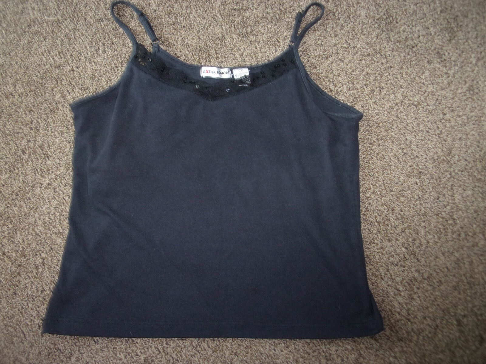 vintage Extra Touch 1x black spaghetti strap lace & sequin top