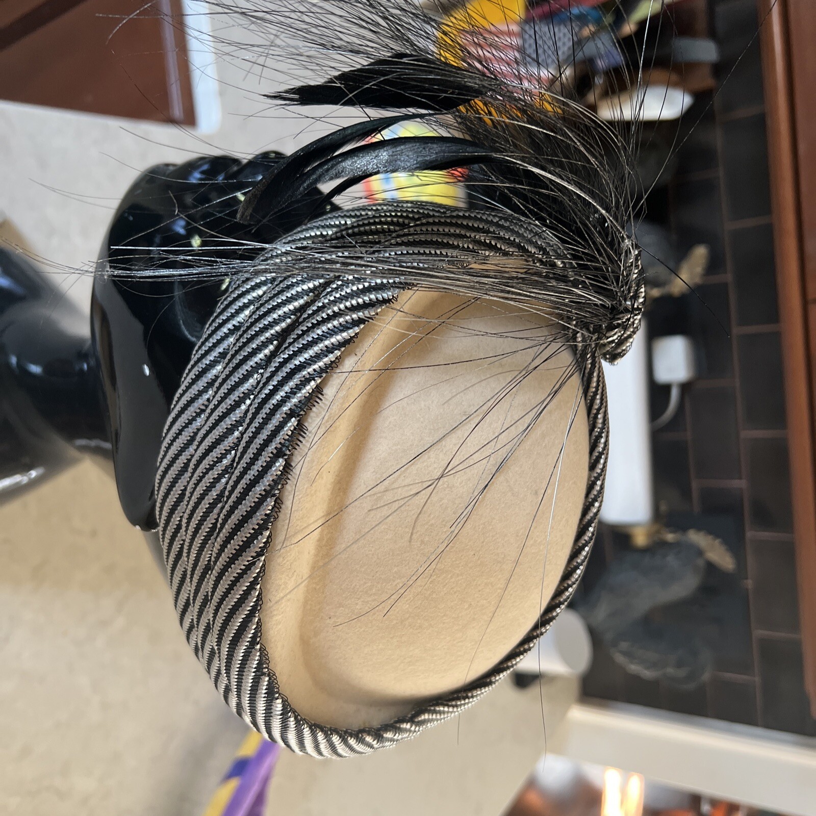 Vintage Lancaster Sonni San Francisco Black Cream Wool Hat with Feather