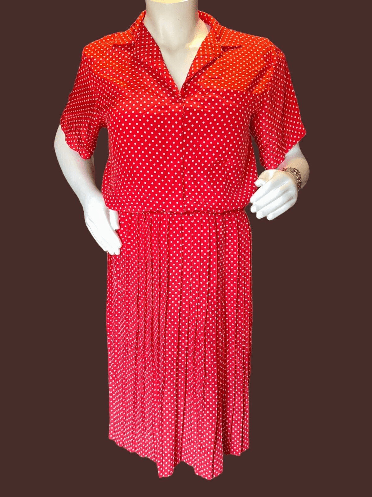 Vintage 70’s Liz Roberts Inc Red White Polka Dot dress Sz 16