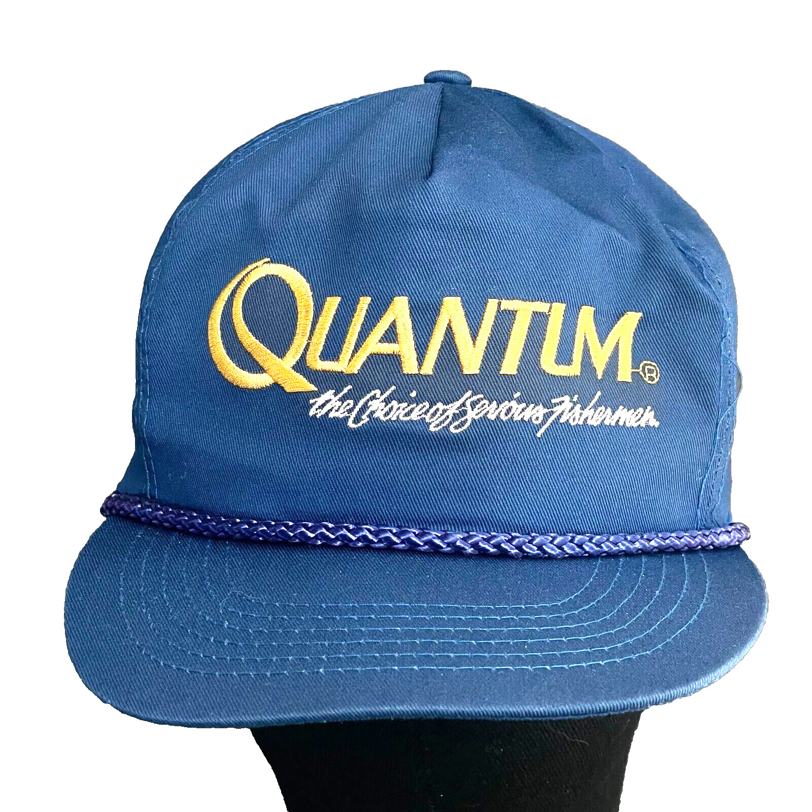 Vtg Quantum Serious Fishermen Hat Spell Out Logo Snap Back Trucker Baseball Cap