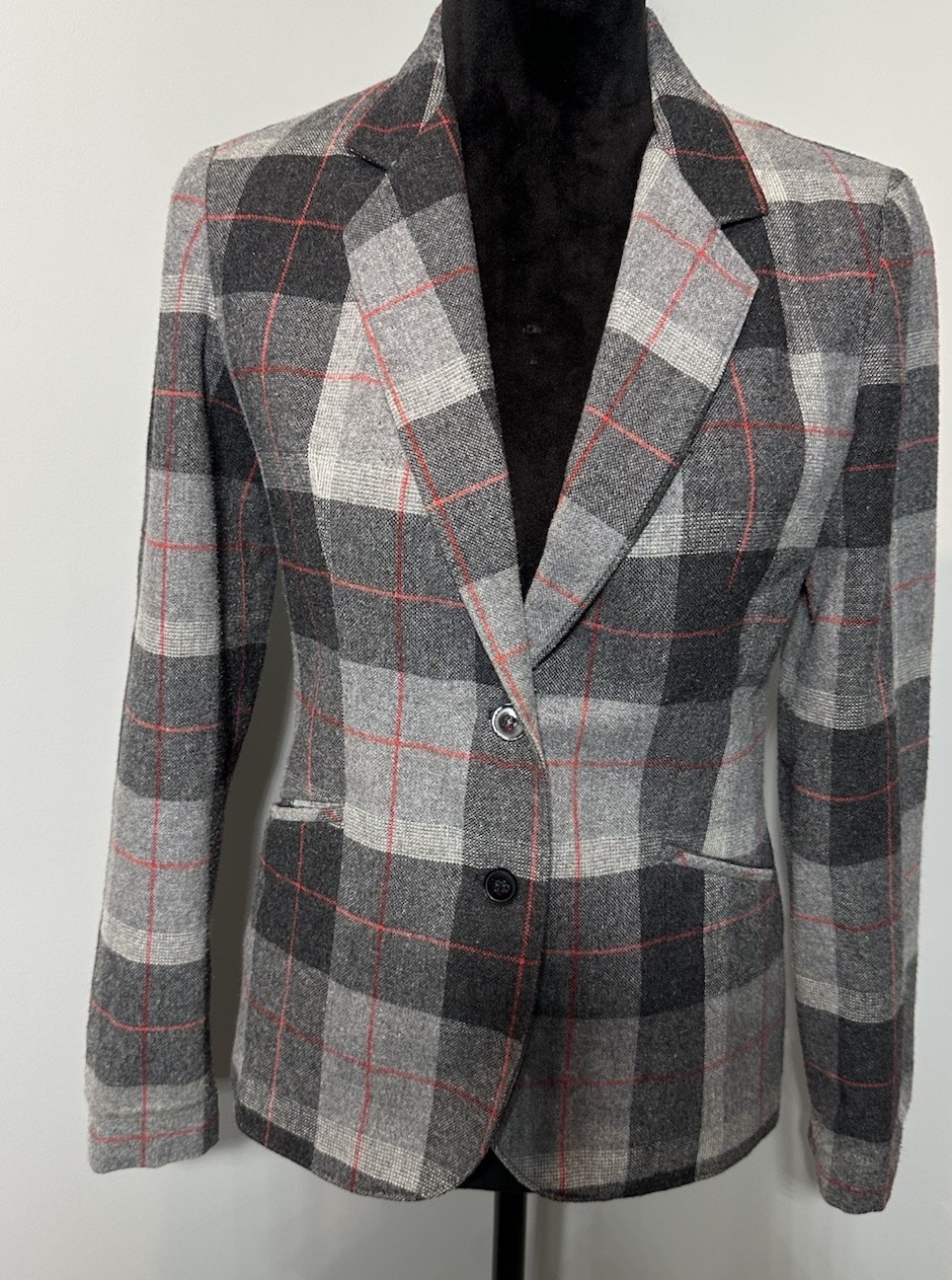 Vintage Joyce Sportswear Blazer Wool Blend Grey Plaid Womens Size 7-8 Union Made