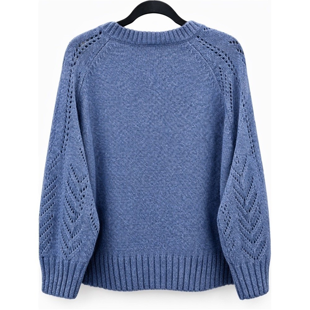 Denim & Co Heritage Blue Pointelle V-Neck Sweater Plus Size 2X Eyelet Knit