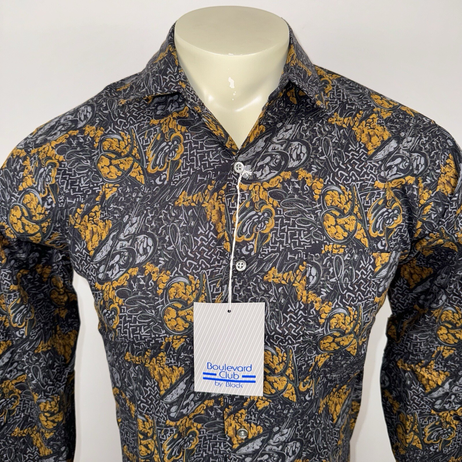 NOS Block Button Shirt Rayon Cotton Miami Vice New Wave Vtg 80s 90s Mens Medium
