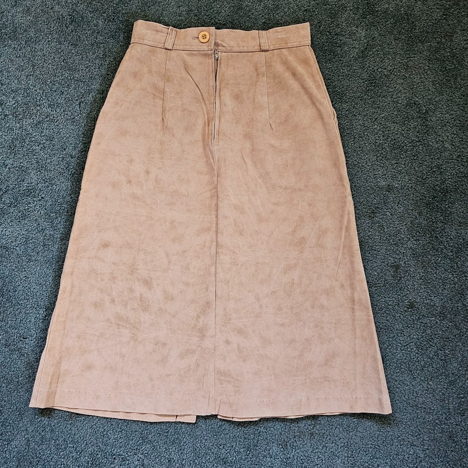Vtg 70s High Waist Camel Split Front Vegan Suede Leather Boho A-Line Skirt XS/S